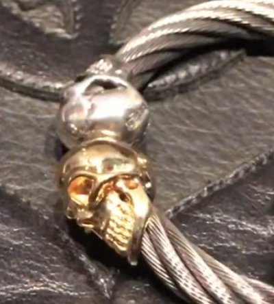 画像19: 10k Gold & Silver Skull Cable Wire Bangle