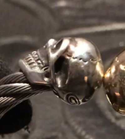 画像18: 10k Gold & Silver Skull Cable Wire Bangle