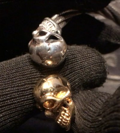 画像16: 10k Gold & Silver Skull Cable Wire Bangle
