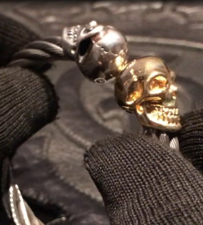 画像15: 10k Gold & Silver Skull Cable Wire Bangle