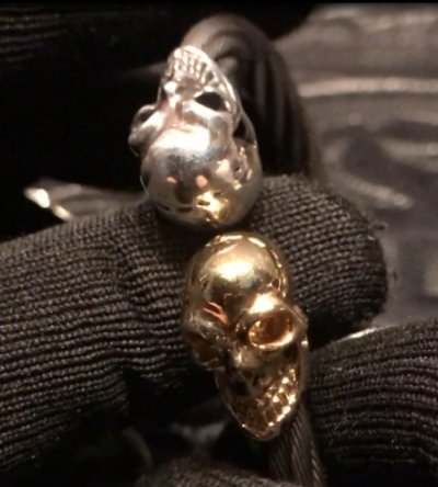 画像14: 10k Gold & Silver Skull Cable Wire Bangle