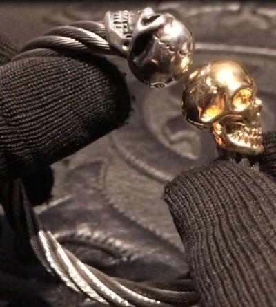 画像13: 10k Gold & Silver Skull Cable Wire Bangle