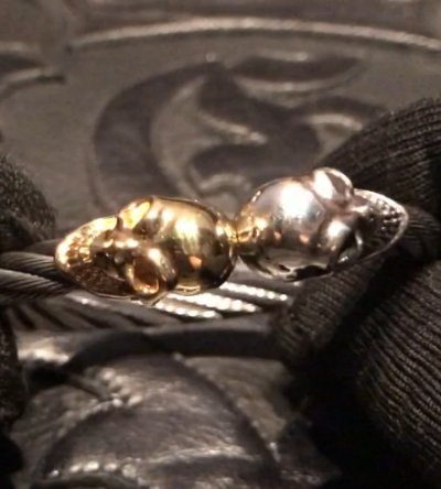 画像12: 10k Gold & Silver Skull Cable Wire Bangle