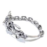 Triple Skull Dagger On Crown With Chain Links Bracelet