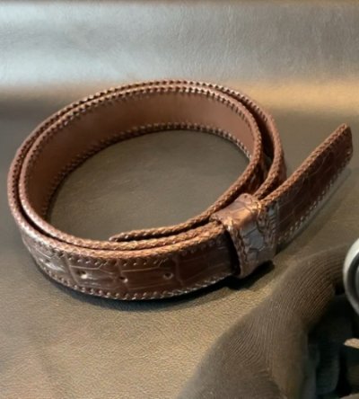画像8: Crocodile Horn Back Leather Belt (Brown)
