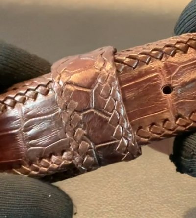 画像6: Crocodile Horn Back Leather Belt (Brown)