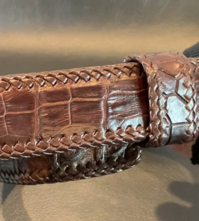 画像5: Crocodile Horn Back Leather Belt (Brown)