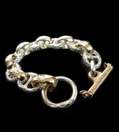 画像1: Chiseled anchor chain with 10k gold maltese cross H.W.O links bracelet