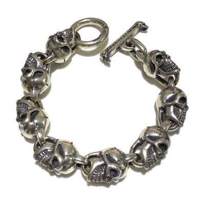 画像1: All Slant Head Skulls Link Bracelet