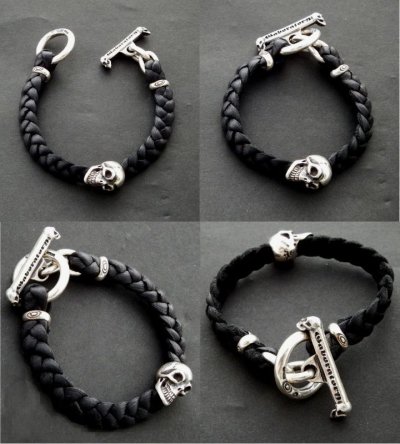 画像2: Skull On braid leather bracelet