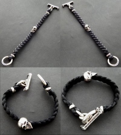 画像4: Skull On braid leather bracelet