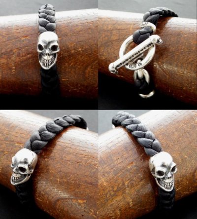 画像5: Skull On braid leather bracelet