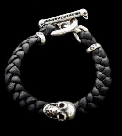 画像1: Skull On braid leather bracelet