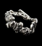 2Skull On 4 Heart Crown & Boat Chain Links Chain Bracelet
