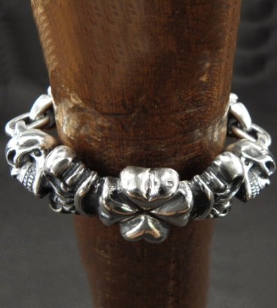 画像6: 2Skull On 4 Heart Crown & Boat Chain Links Chain Bracelet