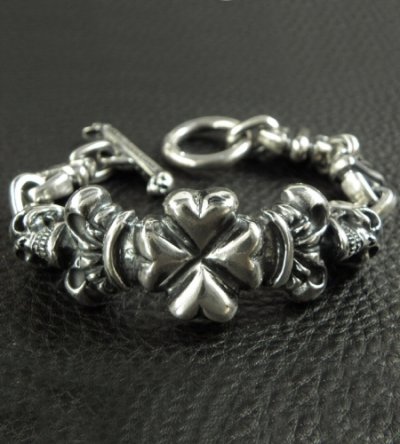 画像17: 2Skull On 4 Heart Crown & Boat Chain Links Chain Bracelet