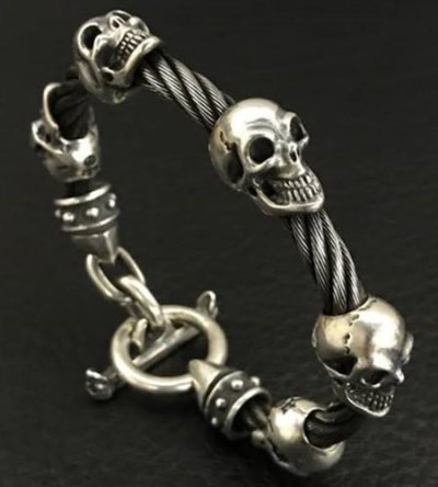 画像1: 5Skulls with stud bolo neck cable wire bracelet