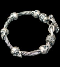 Quarter 5Skulls With stud bolo neck cable wire bracelet
