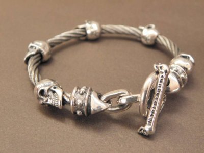 画像3: Quarter 5Skulls With stud bolo neck cable wire bracelet