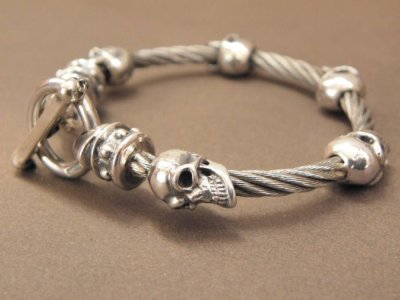 画像4: Quarter 5Skulls With stud bolo neck cable wire bracelet