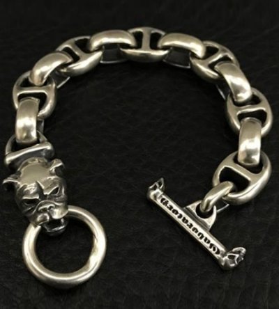 画像1: Long neck bulldog with smooth anchor links bracelet