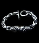 W-face skull ID with small oval links bracelet