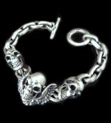 Skull wing with 2skulls bracelet