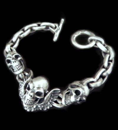 画像1: Skull wing with 2skulls bracelet