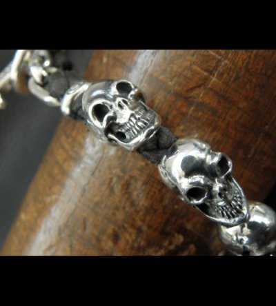 画像10: Half size 10skulls braid leather bracelet