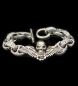 Wing Skull With Chiseled H.W.O & Chiseled Anchor Links Bracelet