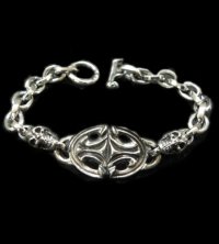 Quarter Sculpted Oval  ID With 2Skulls & Small Oval Links Bracelet