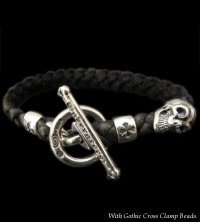 Skull On Braid Leather Bracelet With Phantom T-bar
