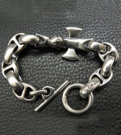 画像3: Skull Round Zip Pull With Smooth H.W.O & Anchor Links Bracelet