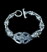 Half Sculpted Oval With Old Bulldog & Bulldog & Small Oval, Boat Chain Bracelet