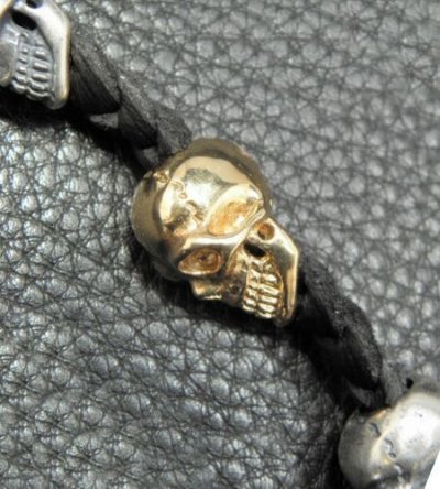 画像9: 18k Gold Single Skull In All Skull Links Braid Leather Bracelet