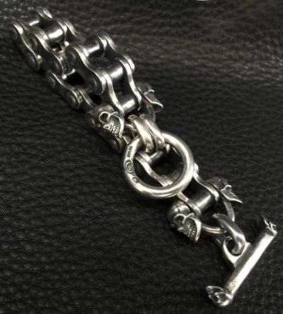 画像3: Heavy Wide Small Bike Chain With 4Skulls D-Loop Bracelet