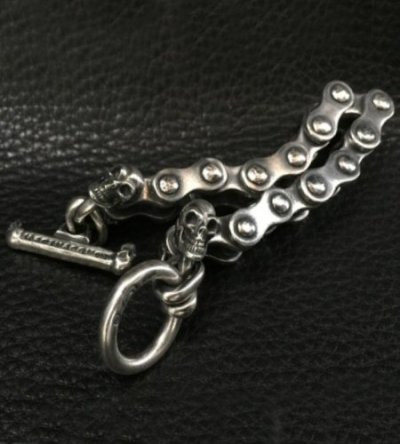 画像12: Heavy Wide Small Bike Chain With 4Skulls D-Loop Bracelet