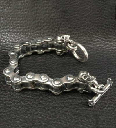 画像11: Heavy Wide Small Bike Chain With 4Skulls D-Loop Bracelet