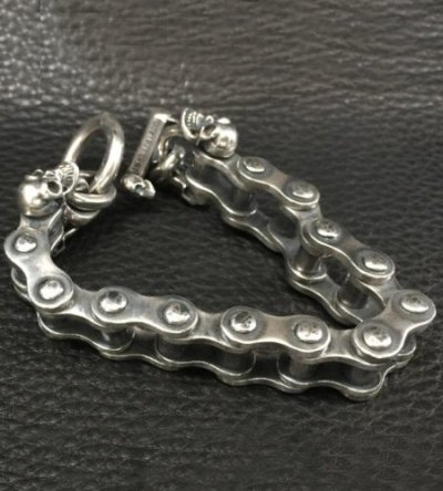 画像10: Heavy Wide Small Bike Chain With 4Skulls D-Loop Bracelet