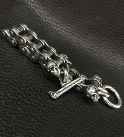 画像6: Heavy Wide Small Bike Chain With 4Skulls D-Loop Bracelet