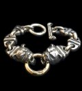 18K Gold O-ring With 2 Bulldogs & 4 Boat Links Bracelet