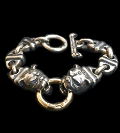 画像1: 18K Gold O-ring With 2 Bulldogs & 4 Boat Links Bracelet