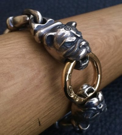 画像14: 18K Gold O-ring With 2 Bulldogs & 4 Boat Links Bracelet