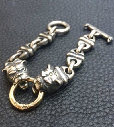 画像3: 18K Gold O-ring With 2 Bulldogs & 4 Boat Links Bracelet