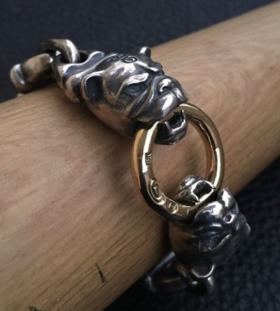 画像17: 18K Gold O-ring With 2 Bulldogs & 4 Boat Links Bracelet