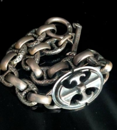 画像4: Quarter Battle-Ax Oval With H.W.O & Chiseled Anchor Links Bracelet