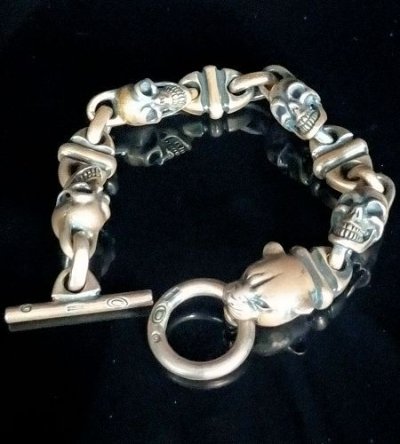 画像4: Panther With 4Skulls & 3Boat Chain Links Bracelet