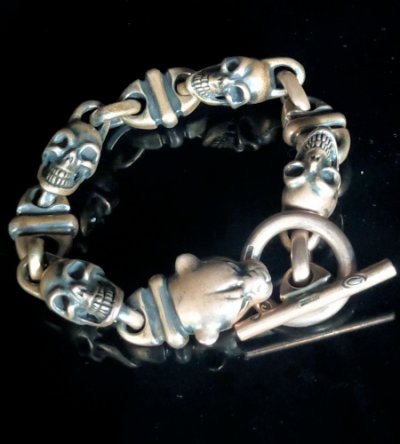 画像3: Panther With 4Skulls & 3Boat Chain Links Bracelet