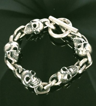 画像1: Skull & Small Oval Chain Link Master Classic T-bar  Bracelet