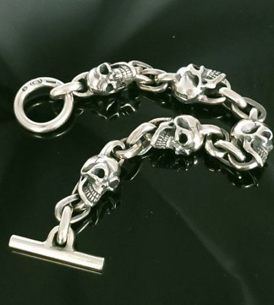 画像2: Skull & Small Oval Chain Link Master Classic T-bar  Bracelet